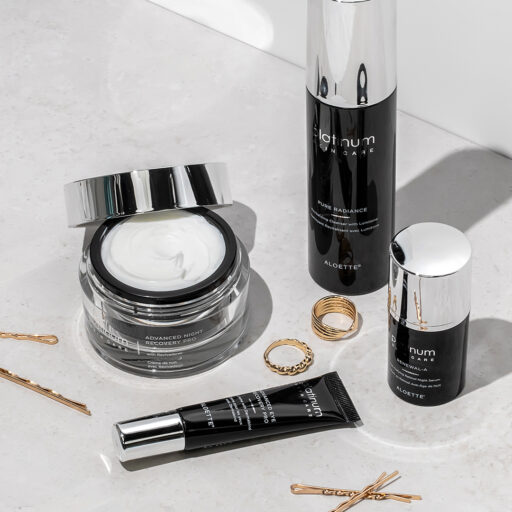 ADV Night Recovery + ADV Eye Pro + Pure Radiance Cleanser + Renewal A + on texture jewelry + 1080x1080.jpg