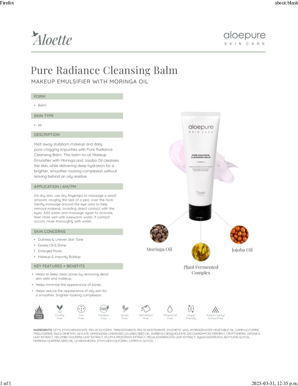 Pure Radiance Cleansing Balm Datasheet.pdf