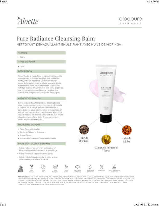 Pure Radiance Cleansing Balm Datasheet FR.pdf