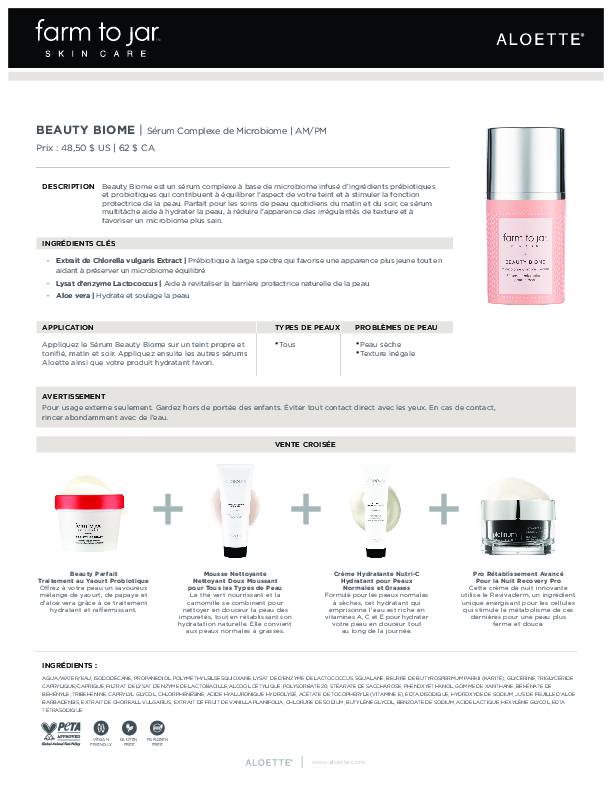 Beauty Biome Data Sheet CA FR