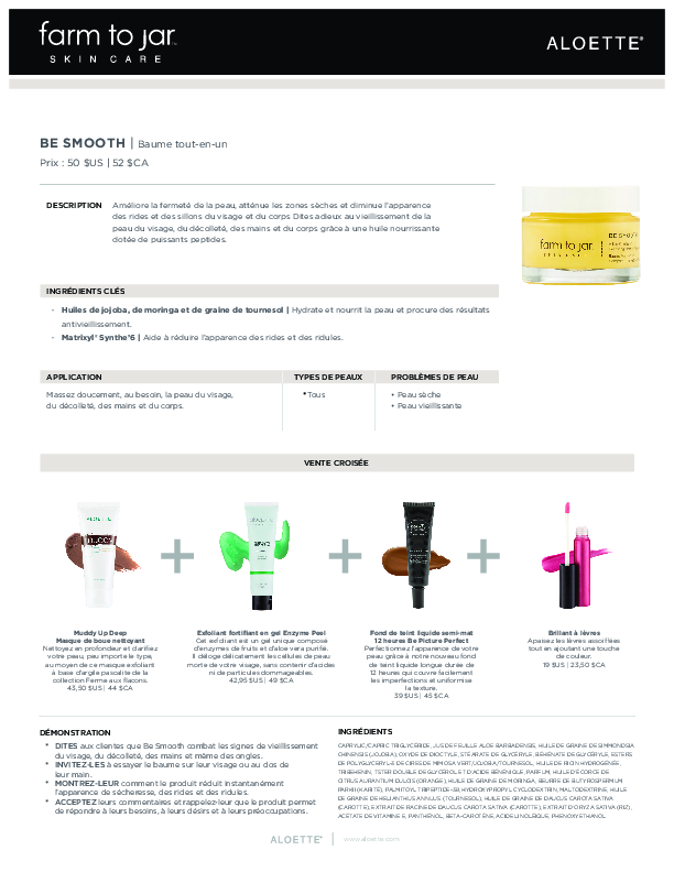 Farm To Jar_BeSmooth_DataSheets_Canadian French